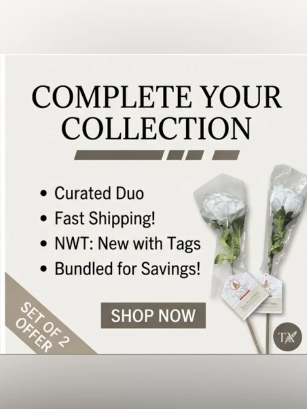 My Texas House White Faux Peony Stems - Set of 2